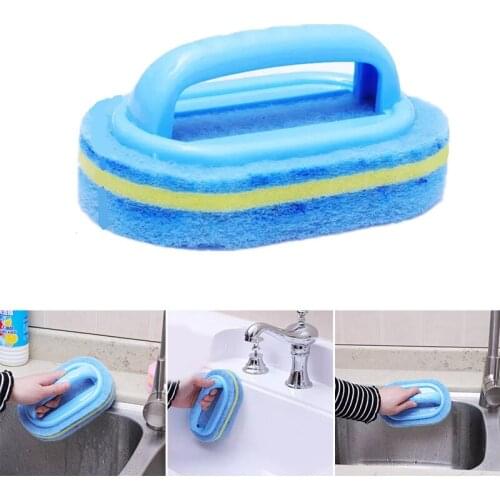 Handle Sponge Brush with Plastic Sponge Scouring Pad Blue Cleaning Bathtub Ceramic Tile Cleaner Kitchen Accessories For Room