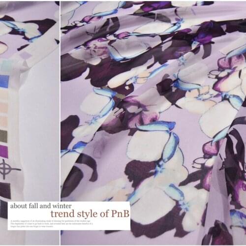 LEO&LIN 12 M Purple Large Flower Silk Georgette Chiffon Clothing Fabric DIY Sewing