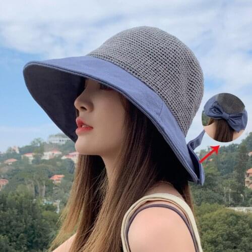 Summer Female Sun Hats Big Brim Classic Bowknot Foldable Fashion Straw Hat Casual Outdoor Beach Cap For Women UV Protected Hat