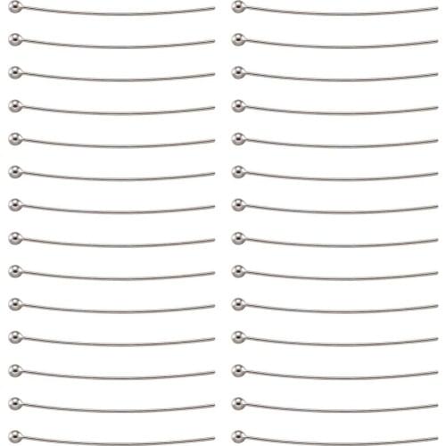 200Pcs Platinum Plated DIY Jewelry Brass Ball Head Pins for Necklace Design Jewelry Making 0.5mm thick 30mm long, head: 1.5mm