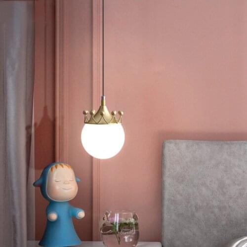 Modern Crown Glass Ball Creative Pendant Light Lighting for Bedroom Bedside Living Dining Room Study Hanging Lamps Indoor Decor