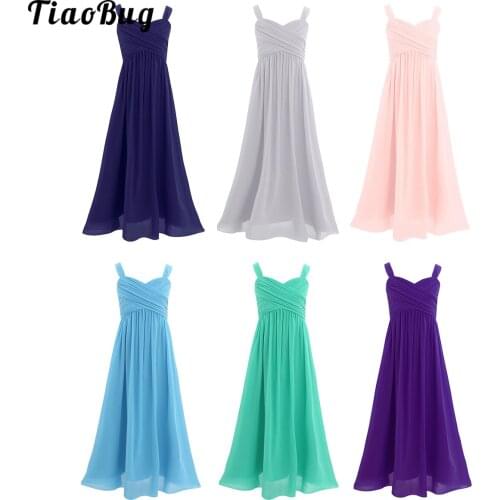 TiaoBug Hot Sale Kids Chiffon Pleated Flower Girl Dress Princess Pageant Wedding Bridesmaid Birthday Party Dress