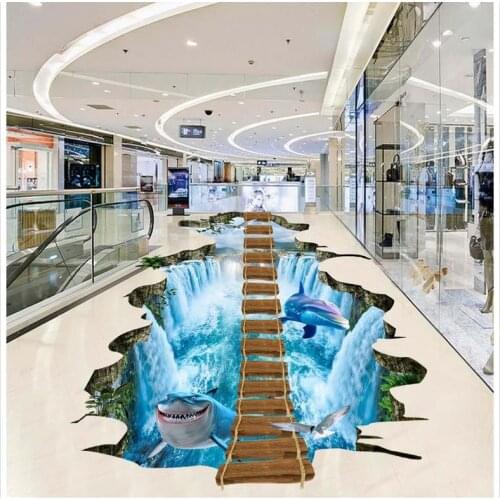 Waterfall wood ladder Custom Photo self-adhesive 3D floor 3d flooring bathroom PVC waterproof floor