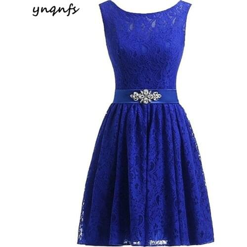 Ynqnfs New high-grade lace bridesmaid dresses short sapphire shoulders plus custom code L98