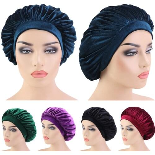 Fashion Women Velvet bonnet Sleep cap Comfortable Night Sleeping Hat Hair Loss Cap Turban Elastic Band Headwear hair accessories