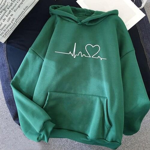 2021 Fashion Heartbeat Hoodie Women Hooded Printed Sweatshirt Long Sleeve Casual Pullover Shirt Blouse Streetwear Top Sudaderas