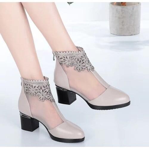 Net Boots Womens Thick Heel Breathable Womens Shoes In Spring, Summer and Autumn 2021 New Large Size High Heel Mesh Sandals