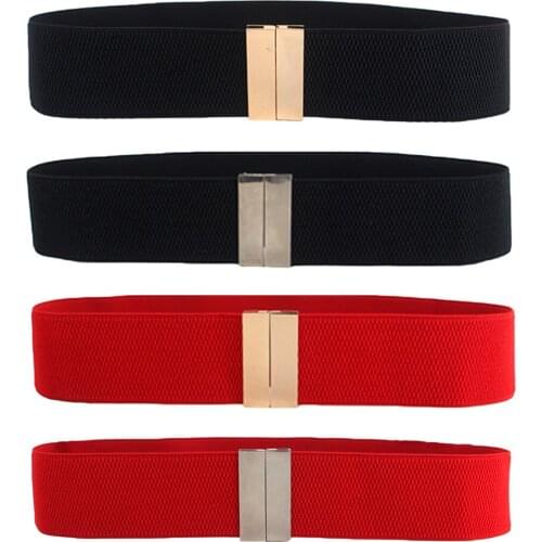 Women Ladies Plain Silver Gold Buckle Stretchy Belt Elastic Corset Waist Band BLTLL0061