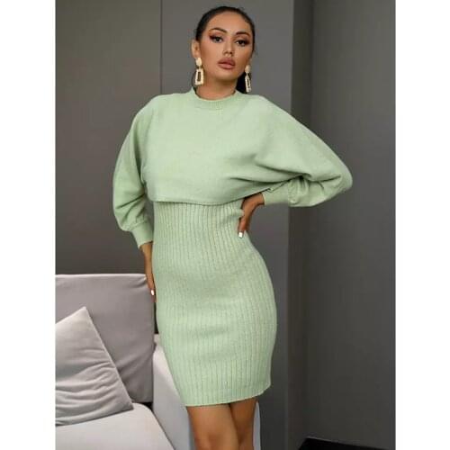2021 Autumn and Winter Solid Color Long-sleeved Sweater Women Chic Pullover Top Dreess Street Wear Beautiful Temperament