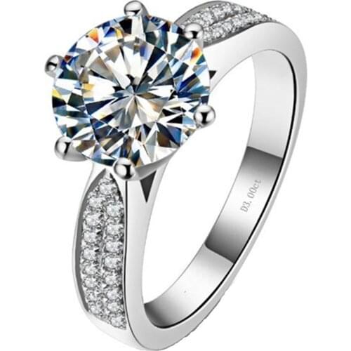 Test Positive Solid White Gold Ring Luxury 14k 3CT Moissanite Big Carbon Ring Engagement Jewelry for Women Promise Gold Ring