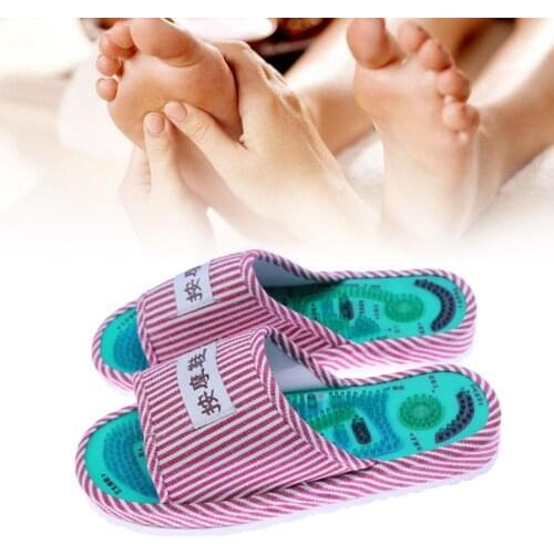 1 Pair Striped Pattern Reflexology Foot Acupoint Slipper Massage Promote Blood Circulation Relaxation Cotton Foot Care Shoes