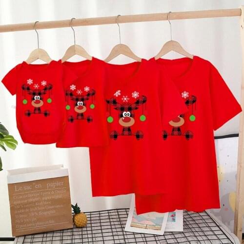1pc Family Matching Clothes Christmas Deer Daddy Mommy Brother Sister Girls Birthday T shirts Funny Family Look Party Tees Tops