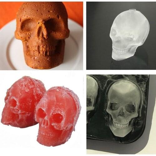 3D Skull Shapes Silicone Mold Ice Cube Maker Chocolate Mould Tray Ice Cream DIY Tool Whiskey Wine Cocktail Ice Cube For Home Bar