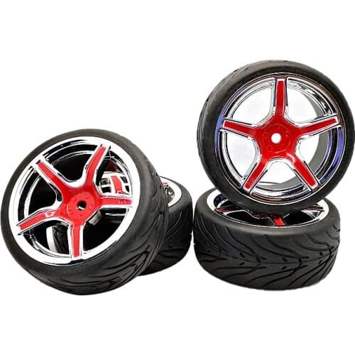 4pcs 1/10 Rubber Tire Wheel Set Model Rim 12mm AMGCR + PP133 Fit 1:10 RC On Road Car