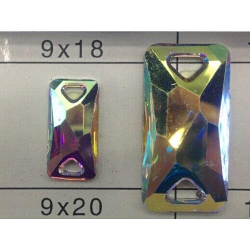 Free shipping~! 9x18mm 15x30mm rectangle crystal AB color Flat Back Sew On Resin stones Beads.50~100pcs/Lot