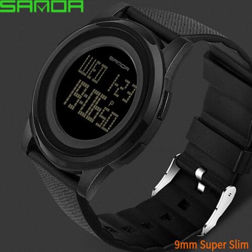 New SANDA 9mm Super Slim Mens Watch Fashion Sports Watches Shock Electronic Led Digital Clock Male Wristwatch Relogio Masculino