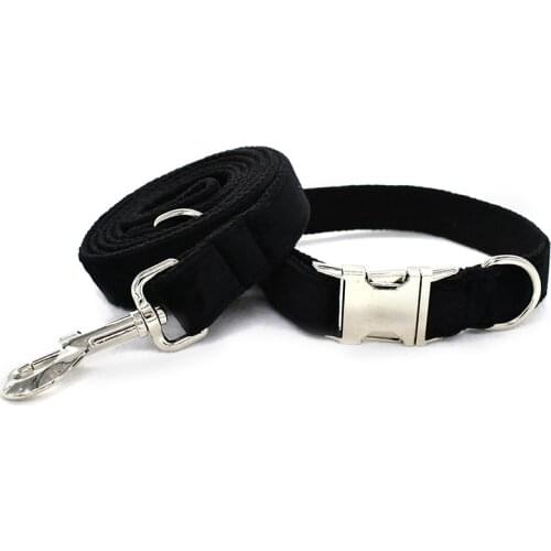 Black Velvet Dog Collar and Leash Soft & Comfy Gift for Small or Large Dog
