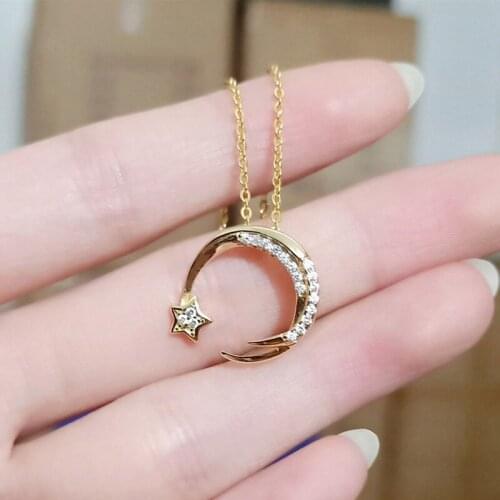Designer original new diamond star moon rose gold color necklace pendant exquisite charm girl love jewelry
