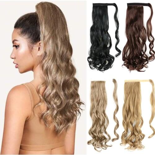 Long Curly 24" Ponytail Synthetic Fiber Heat-Resistant Hairpiece With Hairpins Hair Extensions De Cheveux Pony Tail Fake