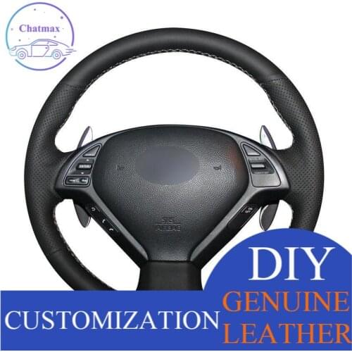 For Infiniti G G25 G35 G37 car steering wheel cover black leather white stitch Anti-slip fit all season