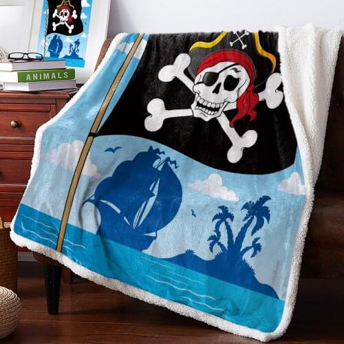 Pirate Ship Skull Banner Fleece Blanket Office Sofa Cashmere Blanket Bed Cover Bedspread Warm Blankets for Beds