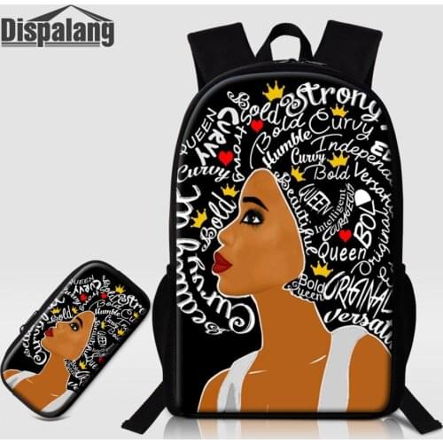 Dispalang Custom African Girl Printing School Backpack With Pencil Case 2 PCS Set Schoolbag For Primary Student Female Bagpacks