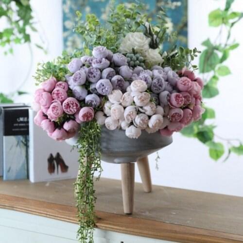 Artificial Silk 27 Heads Tea Rose Flower Bouquet Home Hotel Table Decoration Fake Flower Wedding Bride Holding Floral Bouquet