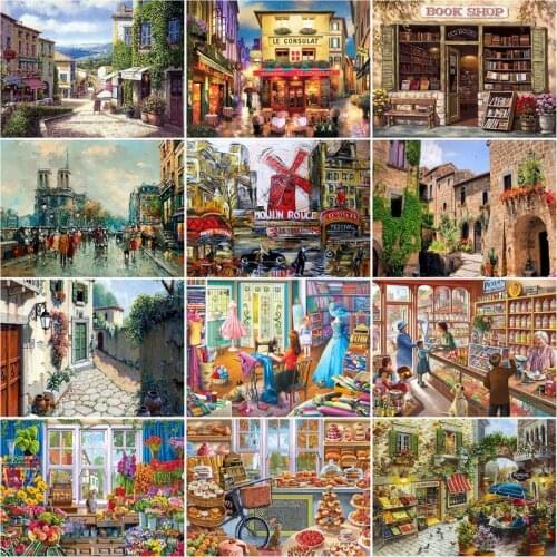 CHENISTORY Frame Diy Oil Painting By Numbers Flower Shop 60x75cm Frame On Canvas Handmade DIY Pictures Home Decoration