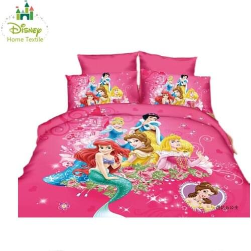 Deep pink Disney princess bedding set single size bed linens for girls bed room polyester 400TC 3pc sheets duvet cover 3d prints