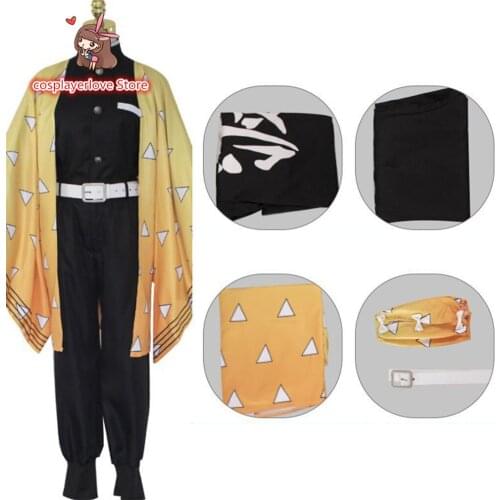 Demon Slayer: Kimetsu no Yaiba Agatsuma Zenitsu Cosplay Costume Halloween Christmas Costume