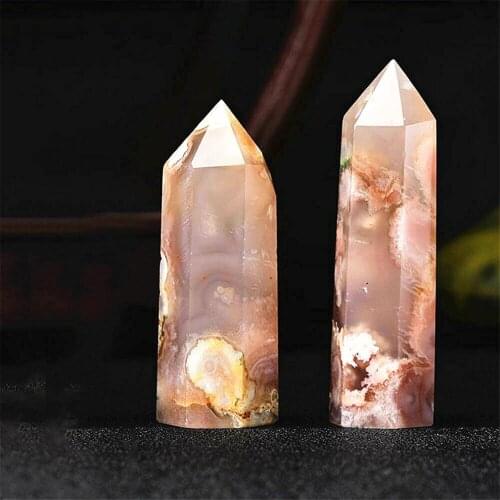 Hot 5-7cm 3pcs Natural Flower Agate Point Tower Healing Stone Wand Obelisk Energy Pyramid Love Stone Natural Quartz Crystals