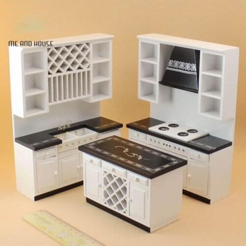 1:12 dollhouse furniture toy for dolls wooden white Miniature kitchen sets girls gifts children dolls house pretend play toys