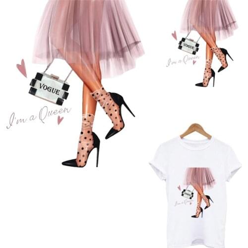 Fashion Girl Patches For Clothes Pink Dress Iron-on Transfers Sticker DIY A-level Washable Thermal Patches Decoration Accessory