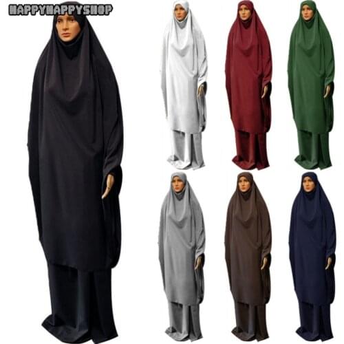 PRAYER Women Islamic 2 Pieces Sets Overhead Full Body Hijab Abaya Kaftan Muslim Ramadan Arab Burqa Long Robe Worship Service