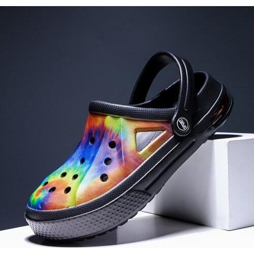 Mens Unisex Summer Rainbow Colors Printed Camo Beach Pool Holes Slip On Clogs Shoes Sandals Slipper Slides Large Size