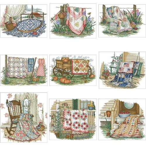 Four seasons drying quilt patterns counted 11CT 14CT 18CT DIY Cross Stitch Sets wholesale Cross-stitch Kit Embroidery Needlework