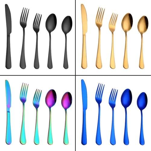 Stainless Steel Knife, Fork and Spoon Stainless Steel Tableware Western Food/Steak Knife, Fork Spoon Gold-Plated Tableware Set