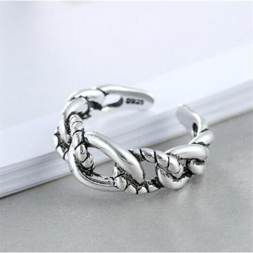 New Personality Distressed Knotted Popualr 925 Sterling Silver Jewelry Retro Accessories Twist Rope Shaped Opening Rings SR654