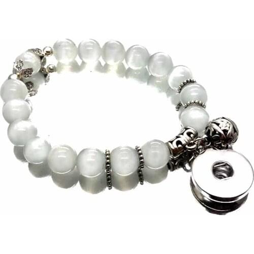New 062 snap button charm bracelet white cat eye opal 10mm beads bracelets & bangle for women fit 18mm buttons