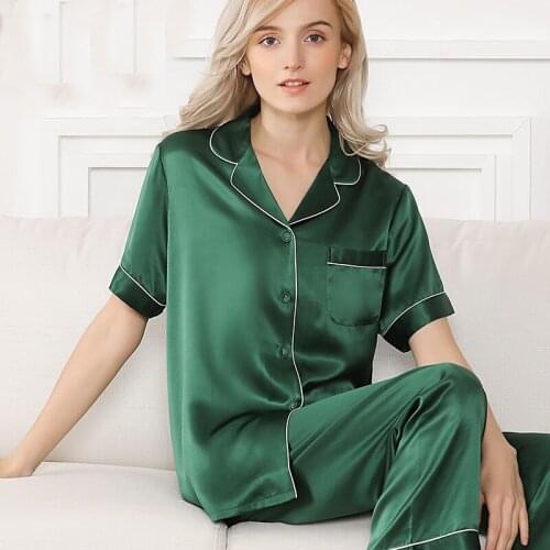 100% Pure Real Silk Pajama For Women Sleepwear Soft Real Silk Pajama Sets Plus Size Pijama Home Suit Female Women Pajamas Suits
