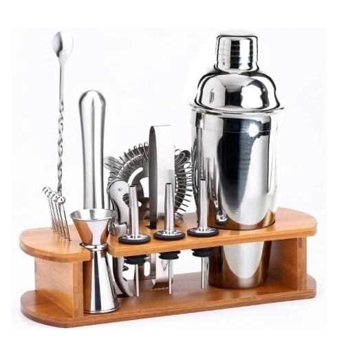 Premium Cocktail Shaker Bartender Kit With Natural Bamboo Stand Cocktail Shaker Set With Highest Quality Bar Tools