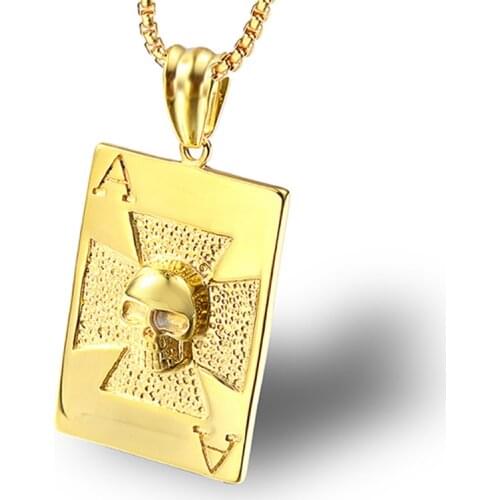 RIR Men cross Skull Poker Spade A Pendant Dog Tag Stainless Steel Necklace Silver Gold color Chain Gothic jewelry Funk style