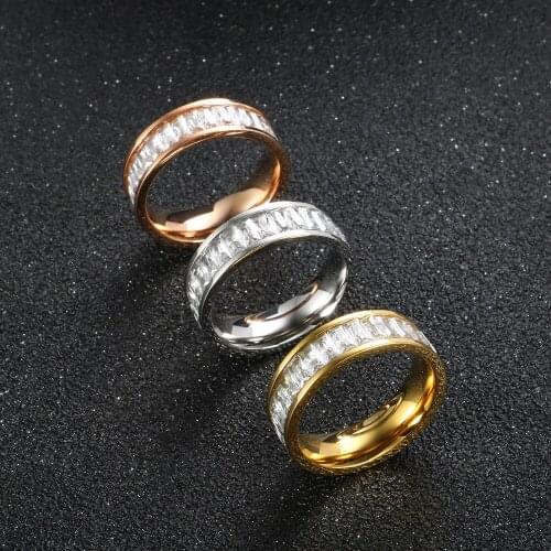 Luxury Square Rhinestone Ring For Women Men High Quality Simple Stainless Steel Elegant Engagement Wedding Couple Finger Jewelry