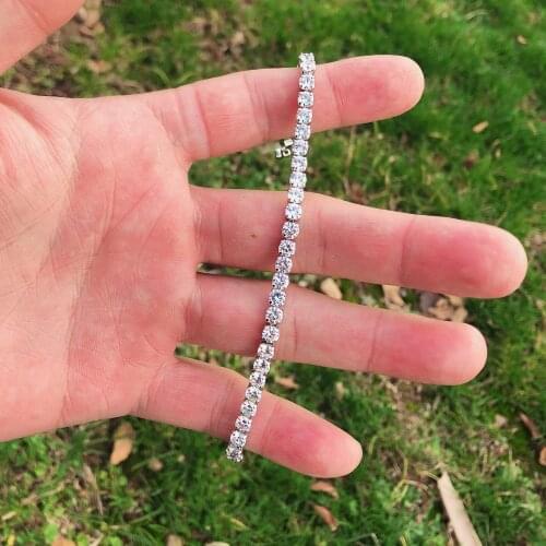 Handmade white gold filled 4mm Round Simulated Diamond Bracelets For Women Men Luxury Engagement Wedding Topaz gemstone Jewelry