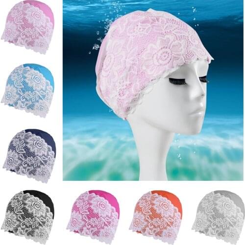 Stylish Swimming Cap for Ladies Adult Water Sports Wearing PU Waterproof Lace Caps Durable Bath Hats Swimming Caps