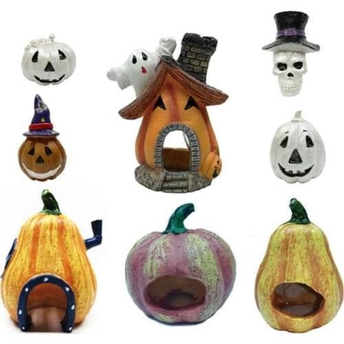 Resin Aquarium Decoration Fish Shrimps Shelter House Canister Simulation Pumpkin Fish Tank Decor For Halloween 2020 New