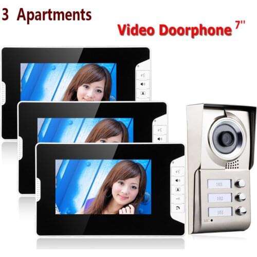 7inch TFT 3 Apartments Video Door Phone Intercom System HD IR-CUT HD 1000TVL Camera Doorbell Camera with 3 button 3 Monitor