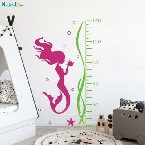 Mermaid Growth Chart Wall Decal Lovely Seaweeds Height Growth Chart Decal Art Decor Nursery Ruler Vinyl Sticker YT3513