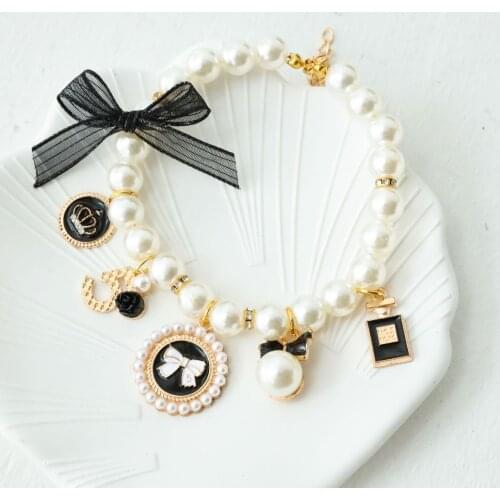 Pet Pearl Collar Dog Princess Bow Necklace Cat Jewelry Cute Collar Puppy Accessories Dog Chain Chihuahua Wedding Jewelry Stuff