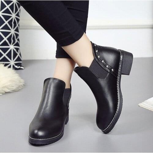 Women Shoes Boots Solid Color Slip On Ankle Boots Fashion Autumn Winter Shoes Ankle Boots for Women Plus Size 35-42 bottes femme